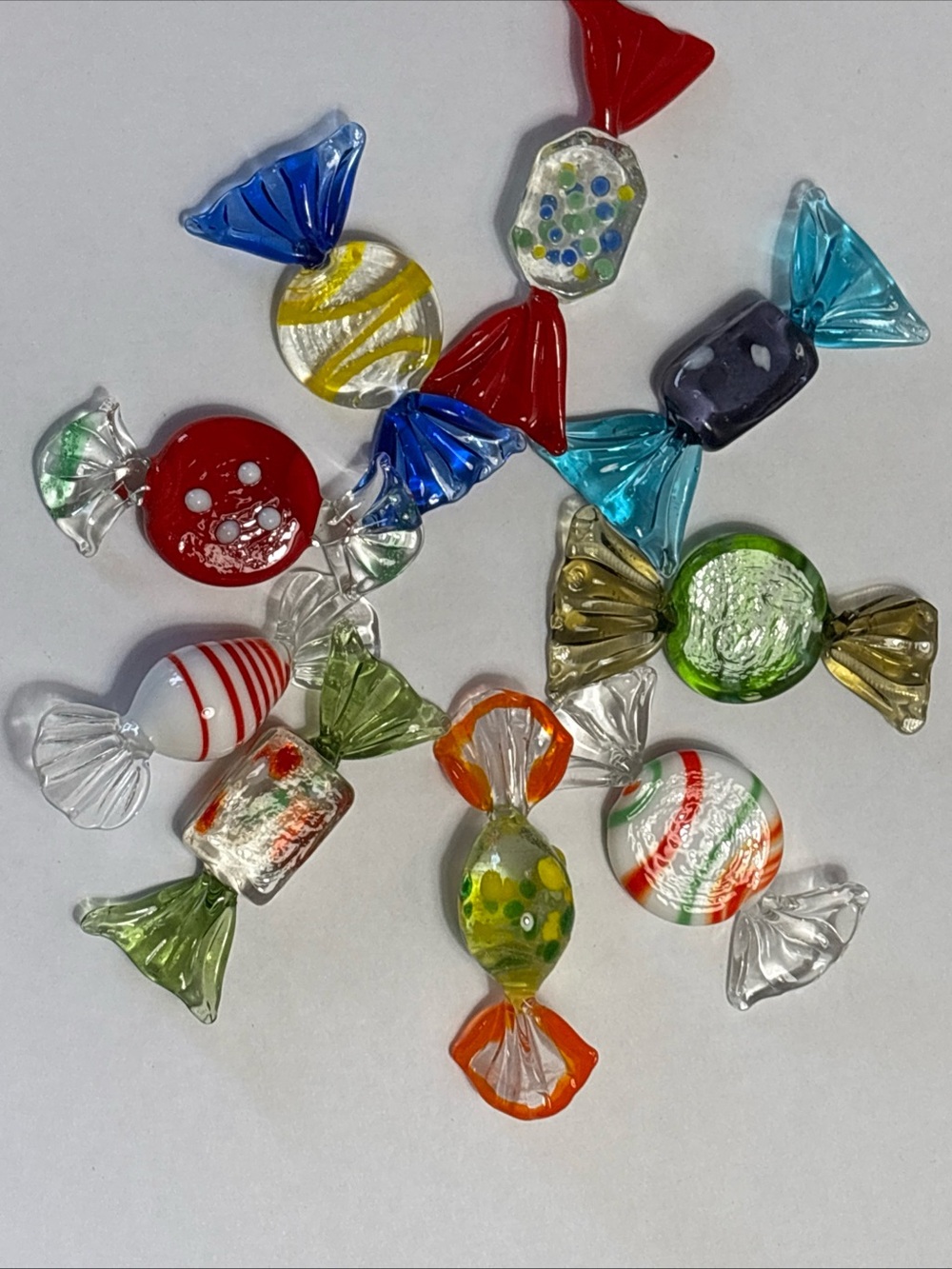 Vintage Style Glass Candy Lot of 9 Colorful Art Glass Sweets 3" Decor